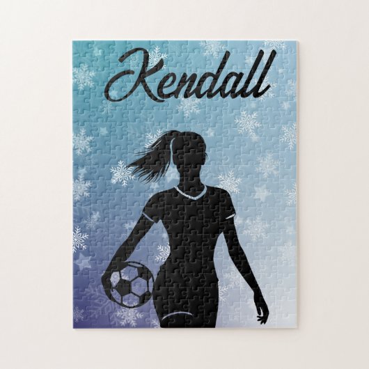Voetbal meisje gepersonaliseerde winter ombre snee legpuzzel (Verticaal)