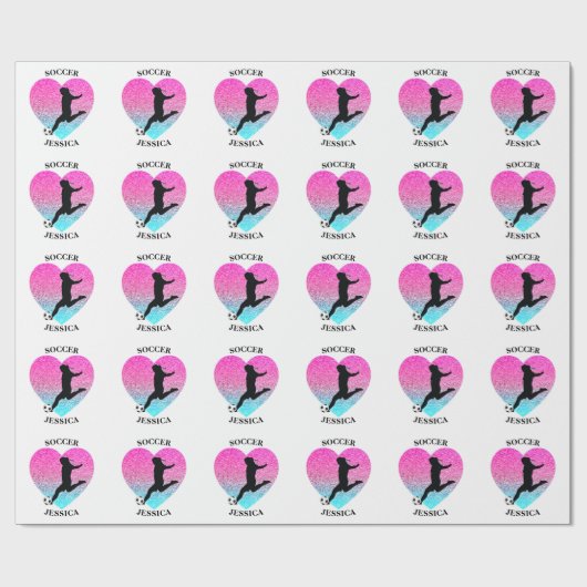 Voetbal Meisje Hart w / Naam Cadeaupapier (Vlak)