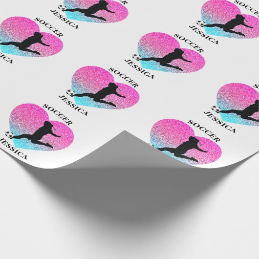 Voetbal Meisje Hart w / Naam Cadeaupapier (Hoek)