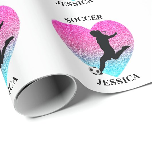 Voetbal Meisje Hart w / Naam Cadeaupapier (Rol Hoek)