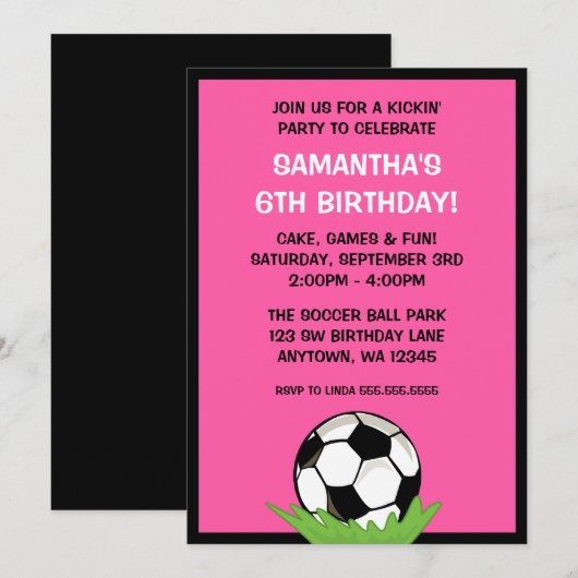 Voetbal Meisje Roze Verjaardagsfeest Kaart (Voorkant / Achterkant)