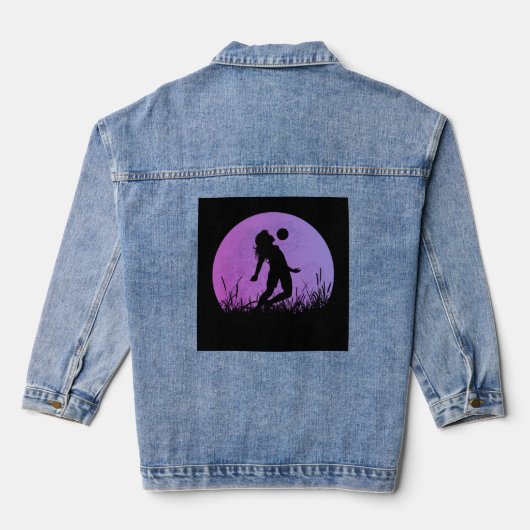 Voetbal Meisje Silhouette Maanlicht Denim Jacket (Achterkant)