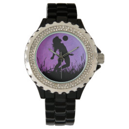 Voetbal Meisje Silhouette Maanlicht Horloge