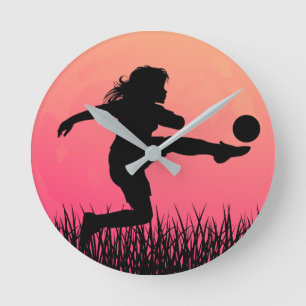 Voetbal Meisje Silhouette Mooie Zon Ronde Klok