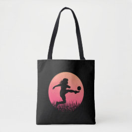 Voetbal Meisje Silhouette Mooie Zon Tote Bag