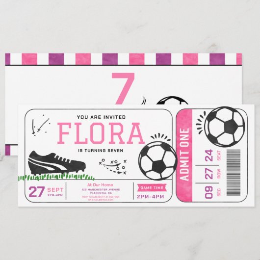 Voetbal Meisje Verjaardag Party Ticket Sport Digit Kaart (Voorkant / Achterkant)