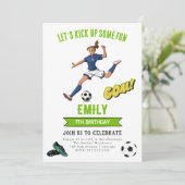 Voetbal Meisje verjaardag uitnodiging (Staand voorkant)