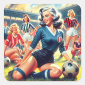 voetbal meisjes illustratie vierkante sticker (Voorkant)