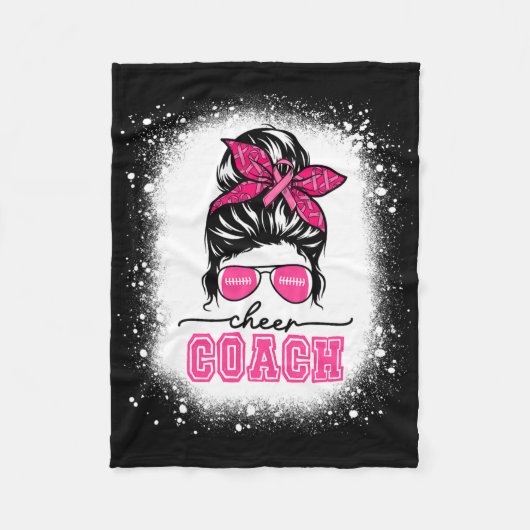 Voetbal Messy Bun Mama Cheer Coach Borstkanker Ble Fleece Deken (Voorkant)