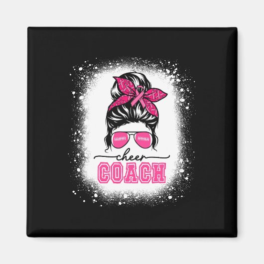 Voetbal Messy Bun Mama Cheer Coach Borstkanker Ble Magneet (Voorkant)