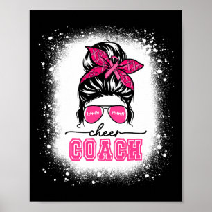 Voetbal Messy Bun Mama Cheer Coach Borstkanker Ble Poster