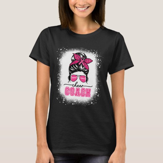Voetbal Messy Bun Mama Cheer Coach Borstkanker Ble T-shirt (Voorkant)