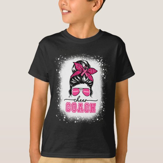 Voetbal Messy Bun Mama Cheer Coach Borstkanker Ble T-shirt (Voorkant)