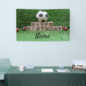 Voetbal met bal op de groene partij spandoek (Beurs)