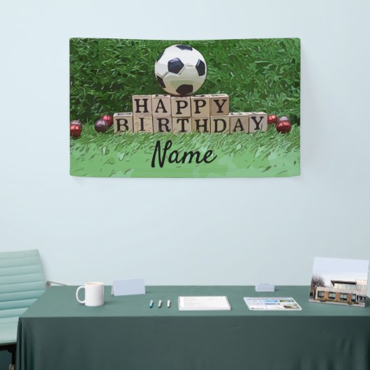 Voetbal met bal op de groene partij spandoek (Beurs)