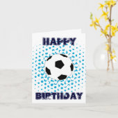Voetbal met blauwe kleuren, Happy Birthday Kaart (Gele Bloem)