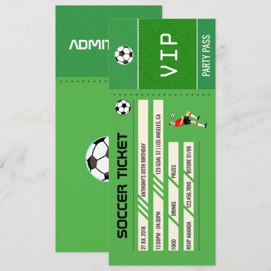 Voetbal met de naam Birthday Party Ticket Entrance Kaart (Voorkant / Achterkant)