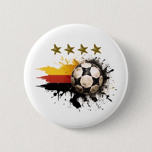 Voetbal met Duitse vlag en vier gouden sterren Ronde Button 5,7 Cm (Voorkant)