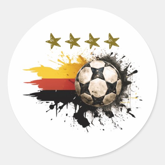 Voetbal met Duitse vlag en vier gouden sterren Ronde Sticker (Voorkant)