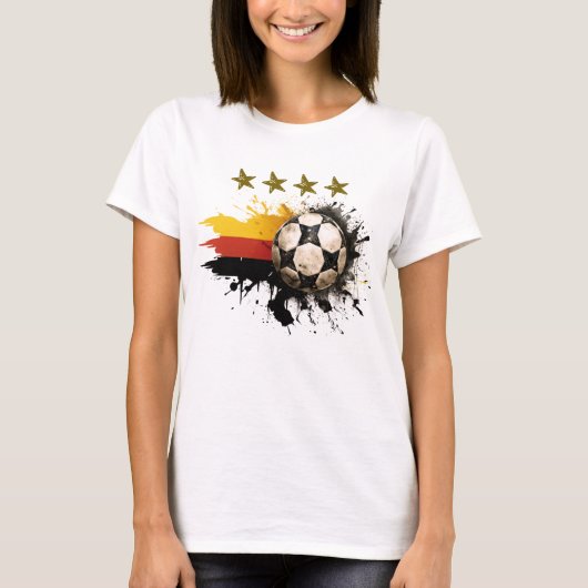 Voetbal met Duitse vlag en vier gouden sterren T-shirt (Voorkant)