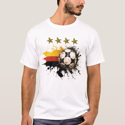 Voetbal met Duitse vlag en vier gouden sterren T-shirt (Voorkant)