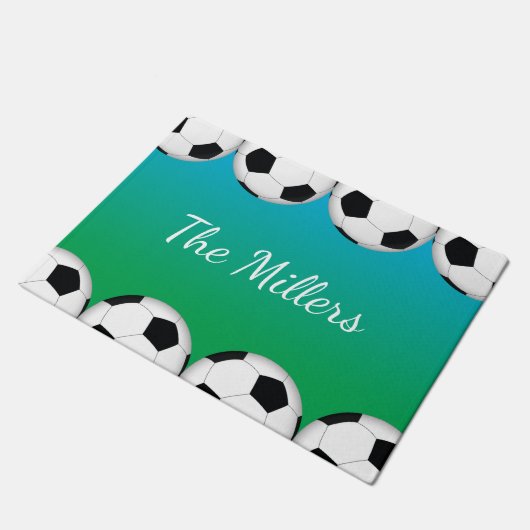 Voetbal met familienaam of monogram deurmat (Schuin)
