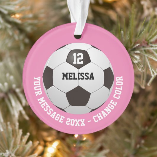 Voetbal met gepersonaliseerd naamnummerbericht ornament (Boom)