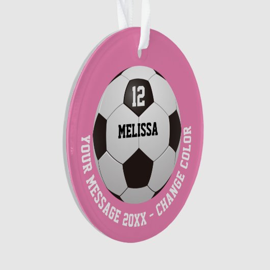 Voetbal met gepersonaliseerd naamnummerbericht  ornament (voorkant)