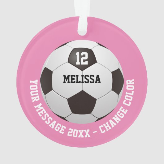 Voetbal met gepersonaliseerd naamnummerbericht  ornament (achterkant)