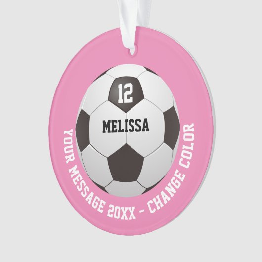 Voetbal met gepersonaliseerd naamnummerbericht  ornament (voorkant)