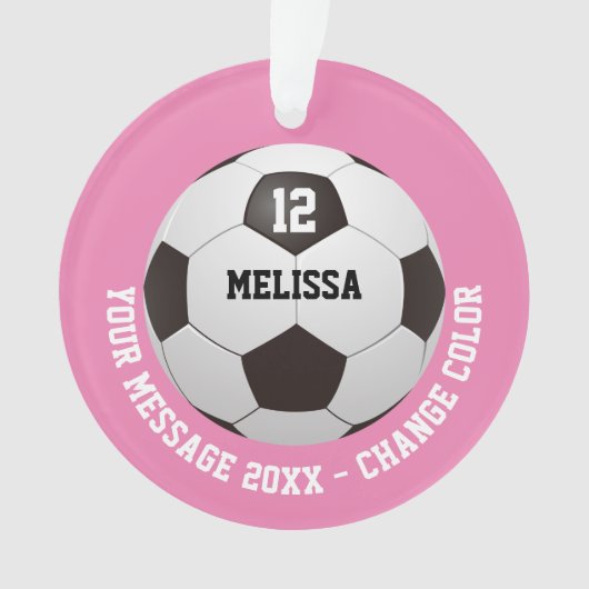 Voetbal met gepersonaliseerd naamnummerbericht  ornament (voorkant)