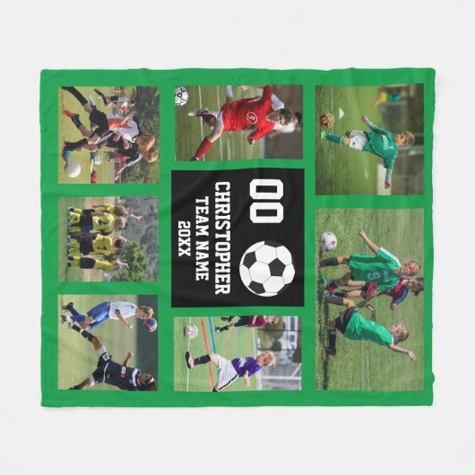 Voetbal met groene collage fleece deken (Voorkant (Horizontaal))