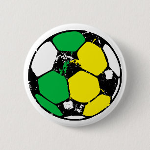 Voetbal met groene en gele teamkleuren ronde button 5,7 cm