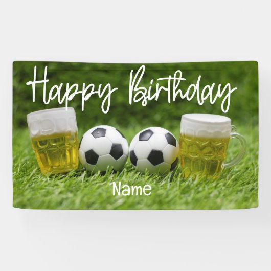 Voetbal met Happy Birthday met bier Spandoek (Horizontaal)
