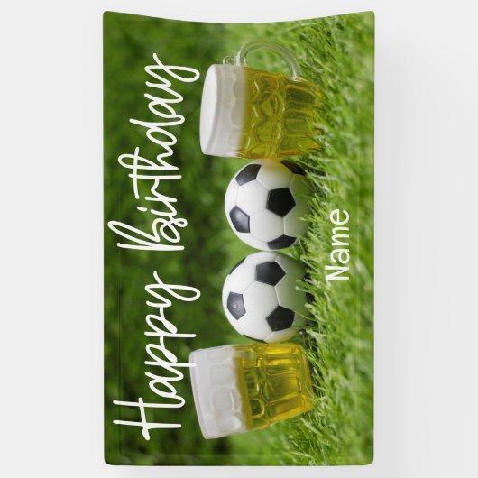 Voetbal met Happy Birthday met bier Spandoek (Verticaal)