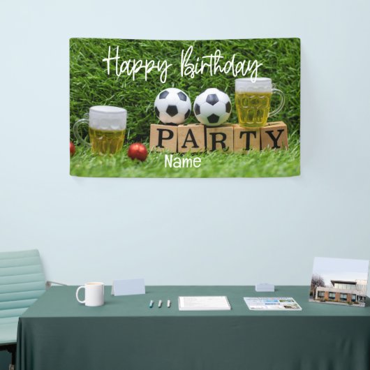 Voetbal met Happy Birthday met bier Spandoek (Beurs)