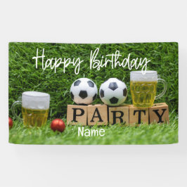 Voetbal met Happy Birthday met bier Spandoek