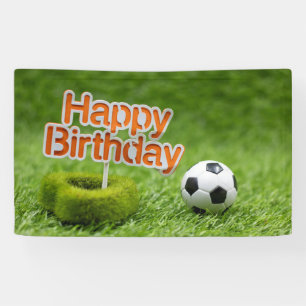 Voetbal met Happy Birthday Sign op groen Spandoek