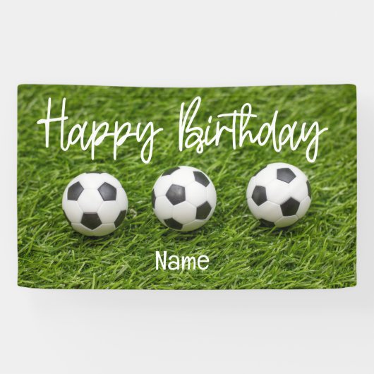 Voetbal met Happy Birthday-teken op groen Spandoek (Horizontaal)