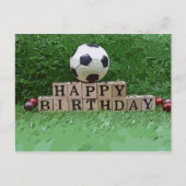 Voetbal met Happy Birthday woord op groene auto Briefkaart (Voorkant)