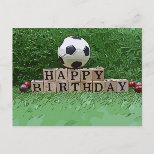Voetbal met Happy Birthday woord op groene auto Briefkaart (Voorkant)