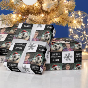 Voetbal met Kerstman Hoed Sneeuwvlok Foto  Cadeaupapier