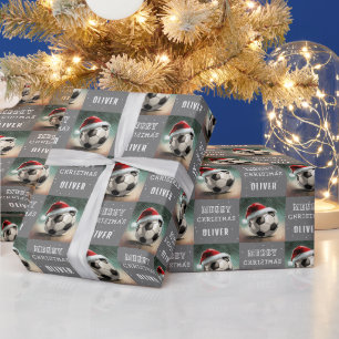 Voetbal met Kerstmannenmuts Leuke Kerstmis Cadeaupapier