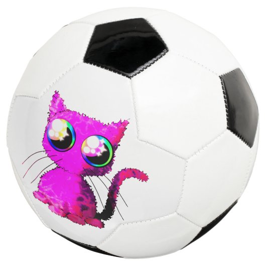 Voetbal met krulroze kawaii-kat (Drie kwart)