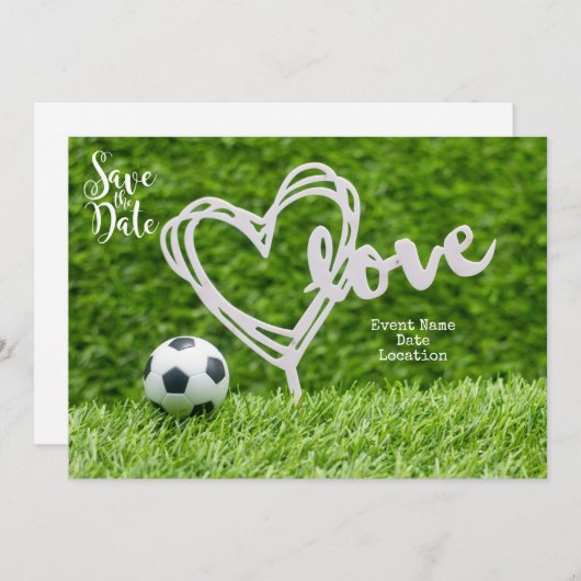 Voetbal met liefde voor bruiloft bewaar de datum kaart (Voorkant / Achterkant)