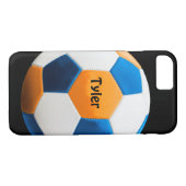 Voetbal met naam, blauw en Sinaasappel, Case-Mate iPhone Case (Achterkant (Horizontaal))