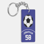 Voetbal met naam en Jersey Nummer Blauw Sleutelhanger (Voorkant Links)