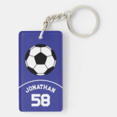 Voetbal met naam en Jersey Nummer Blauw Sleutelhanger (achterkant)