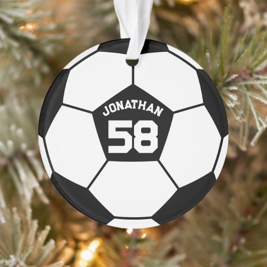 Voetbal met naam en jersey nummer foto ornament (Boom)