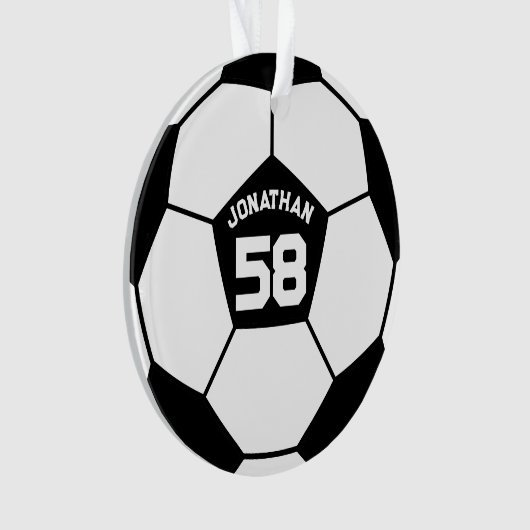 Voetbal met naam en jersey nummer foto ornament (voorkant)